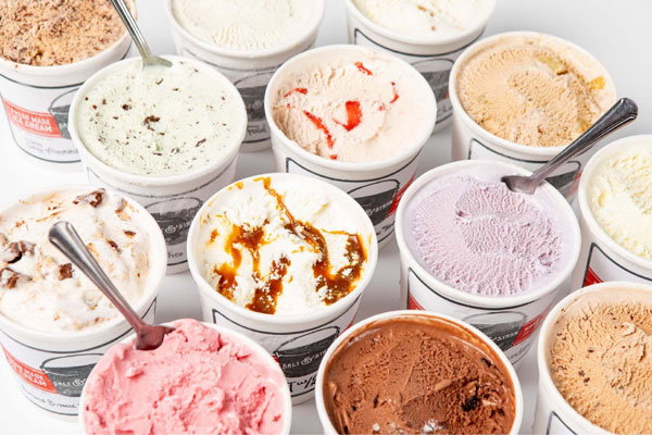 varieties of buckets of ice cream