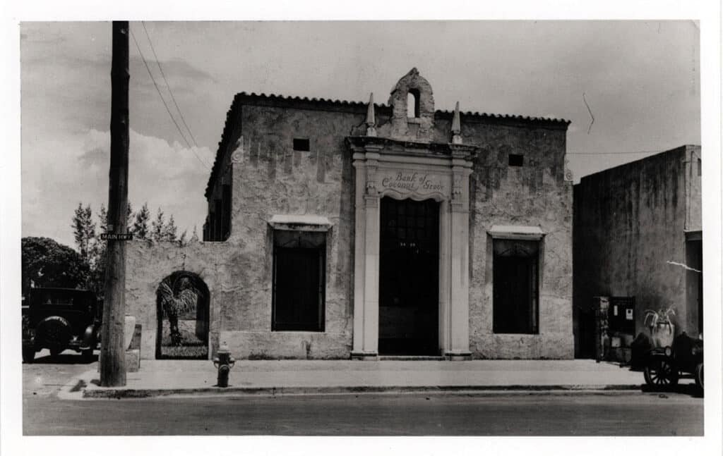A historical photograph from Coconut Grove, Florida, of the bank.