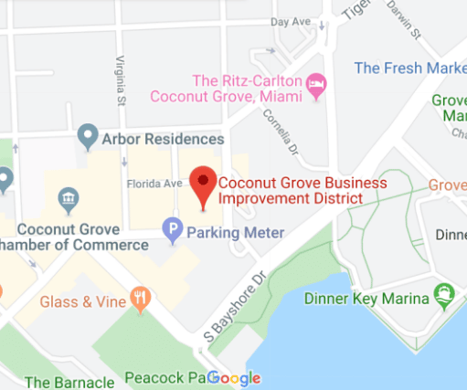 An Arial view of the map of Coconut Grove, Florida.