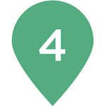 Light green map location icon with the number '4' in the middle. This illustrated icon provides indication of a location of a spot on a map.