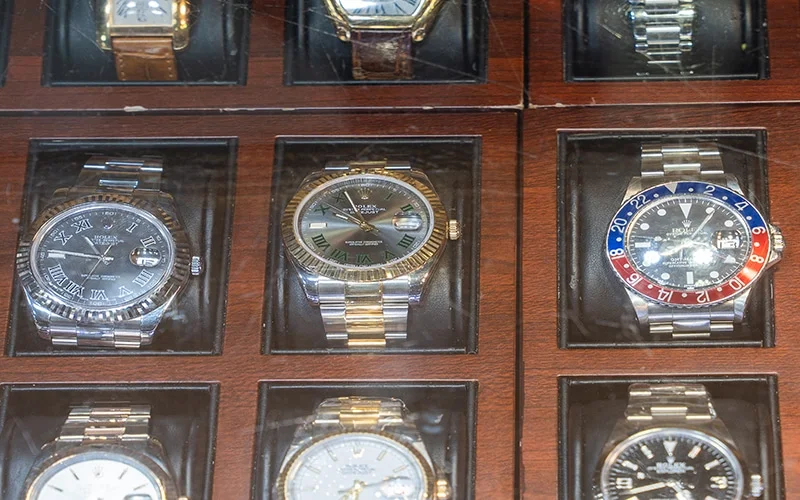 A display case of fany watches.