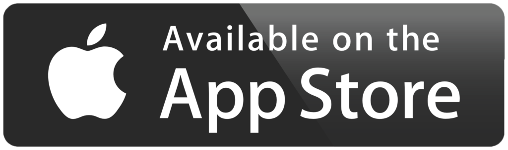 Apple App Store logo in white and black, reads “Available on the App Store"