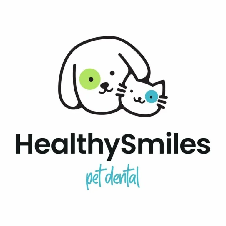 Healthy Smiles Pet Dental Spa logo with dog and cat illustration