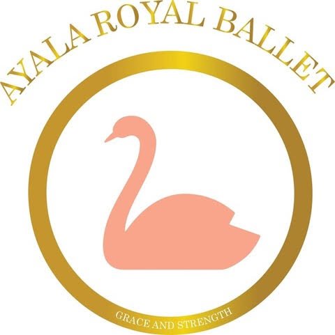 logo for Ayala Royal Ballet featuring a pink swan in a gold circle.