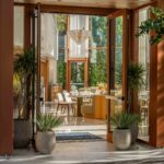 cafe seating area and entrance doorway