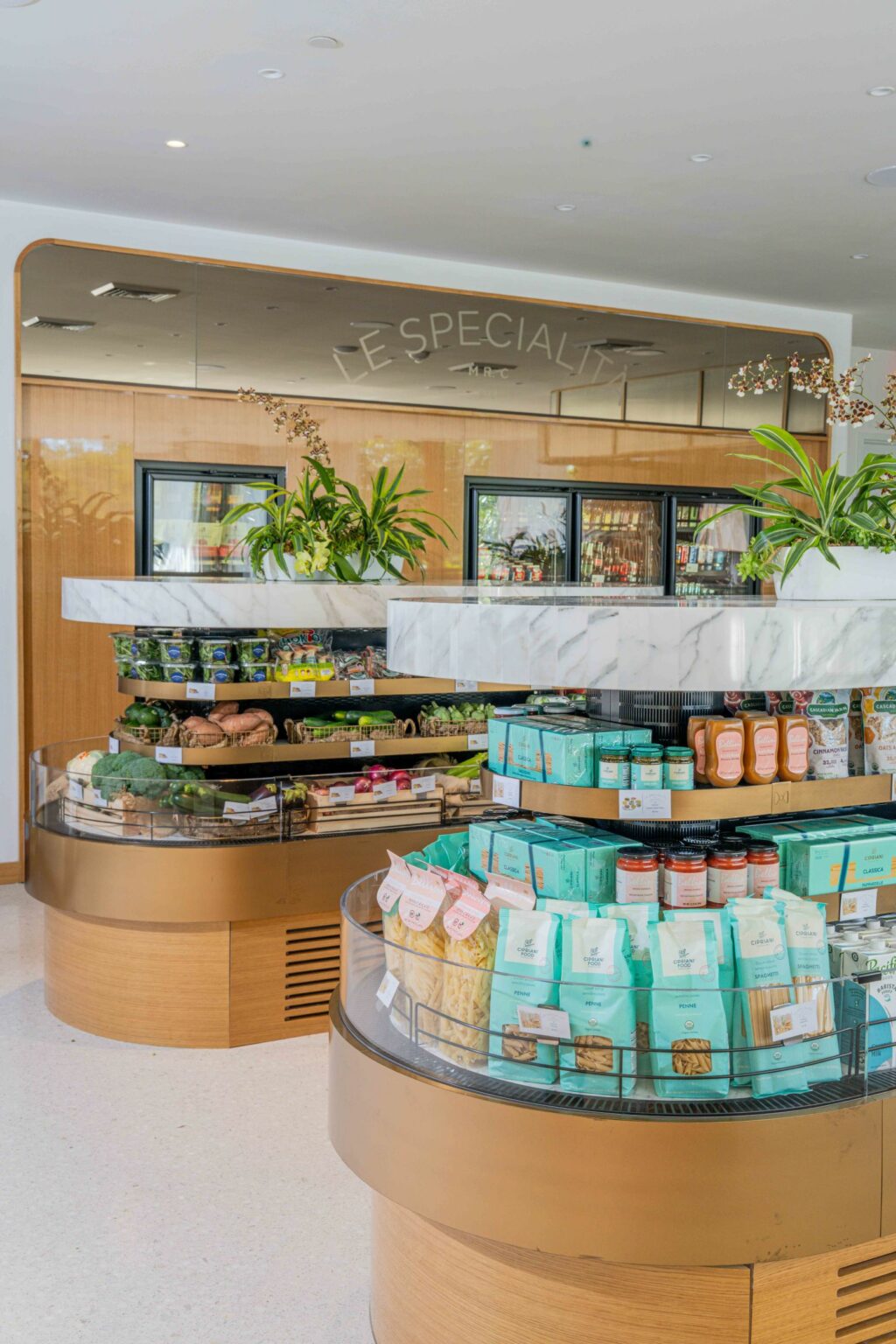 Le Specialita store display with products.