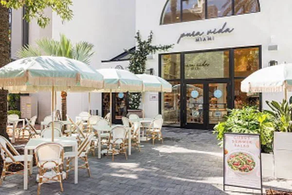 Pure Video exterior seating area for eating.