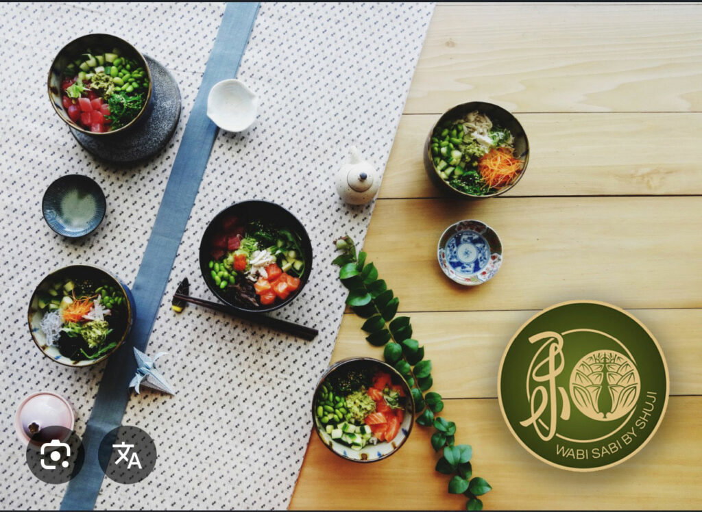a variety of sushi bowls